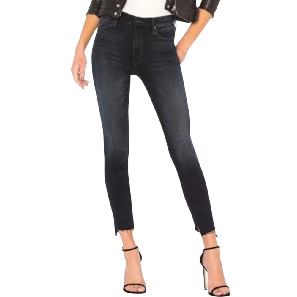 Mother The Stunner Zip Two Step‎ Ankle Fray Jeans High Rise Dark Wash 26 Skinny